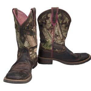 Ariat Western Boot Brown/Pink Camo Leather & Fabric Womens 7B